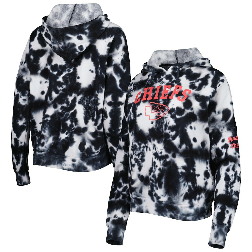 Kansas City Chiefs New Era Women's Cloud Dye Fleece Pullover Hoodie Black - NFL