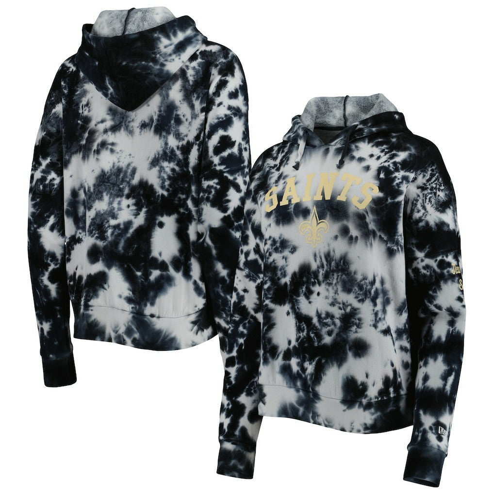 New Orleans Saints New Era Women's Cloud Dye Fleece Pullover Hoodie Black - NFL