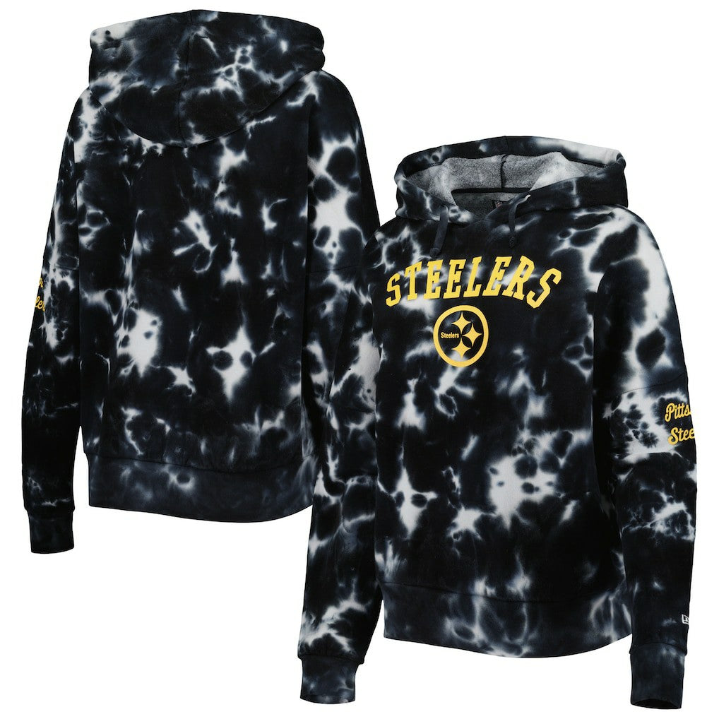 Pittsburgh Steelers New Era Women's Cloud Dye Fleece Pullover Hoodie Black - NFL