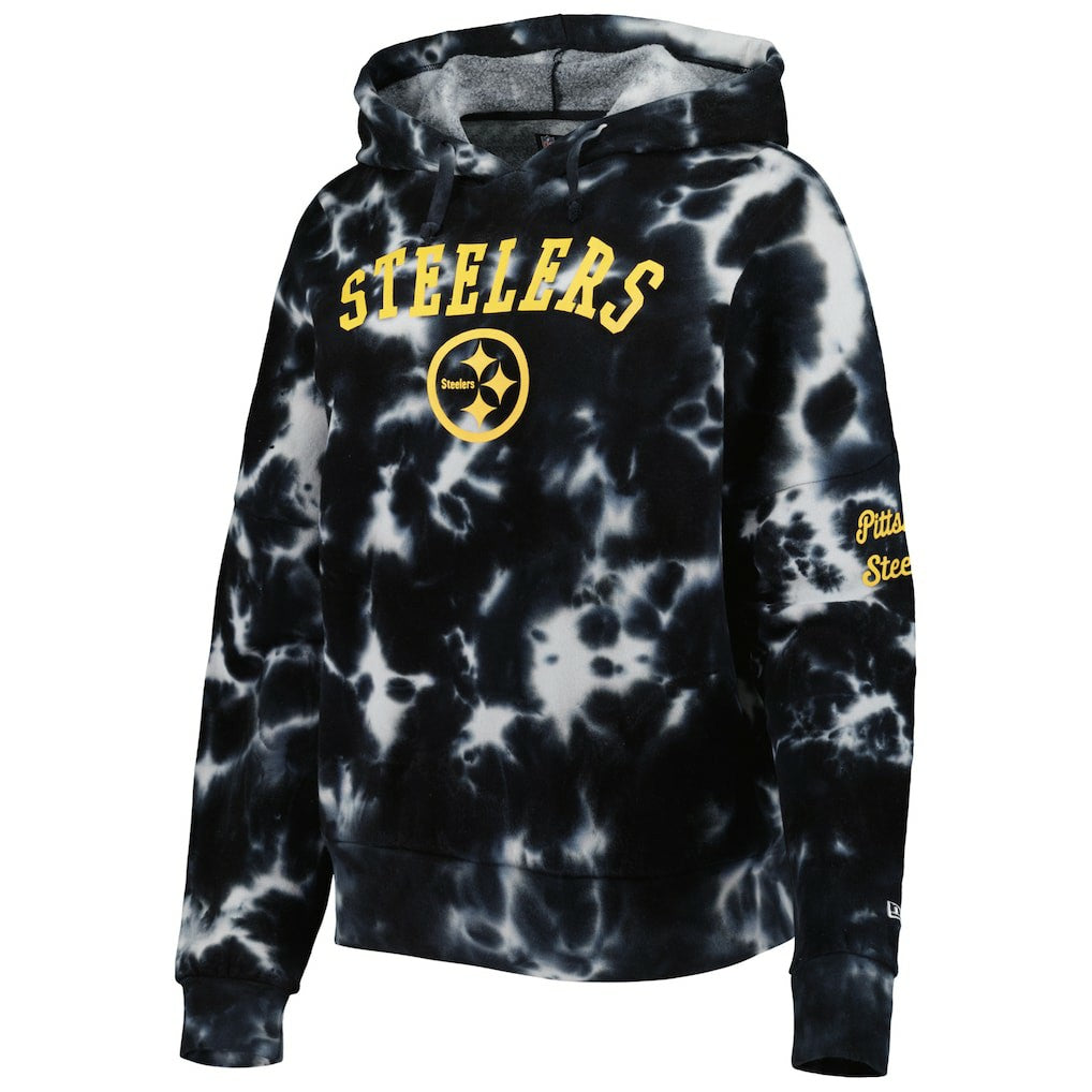 Pittsburgh Steelers New Era Women's Cloud Dye Fleece Pullover Hoodie Black - NFL