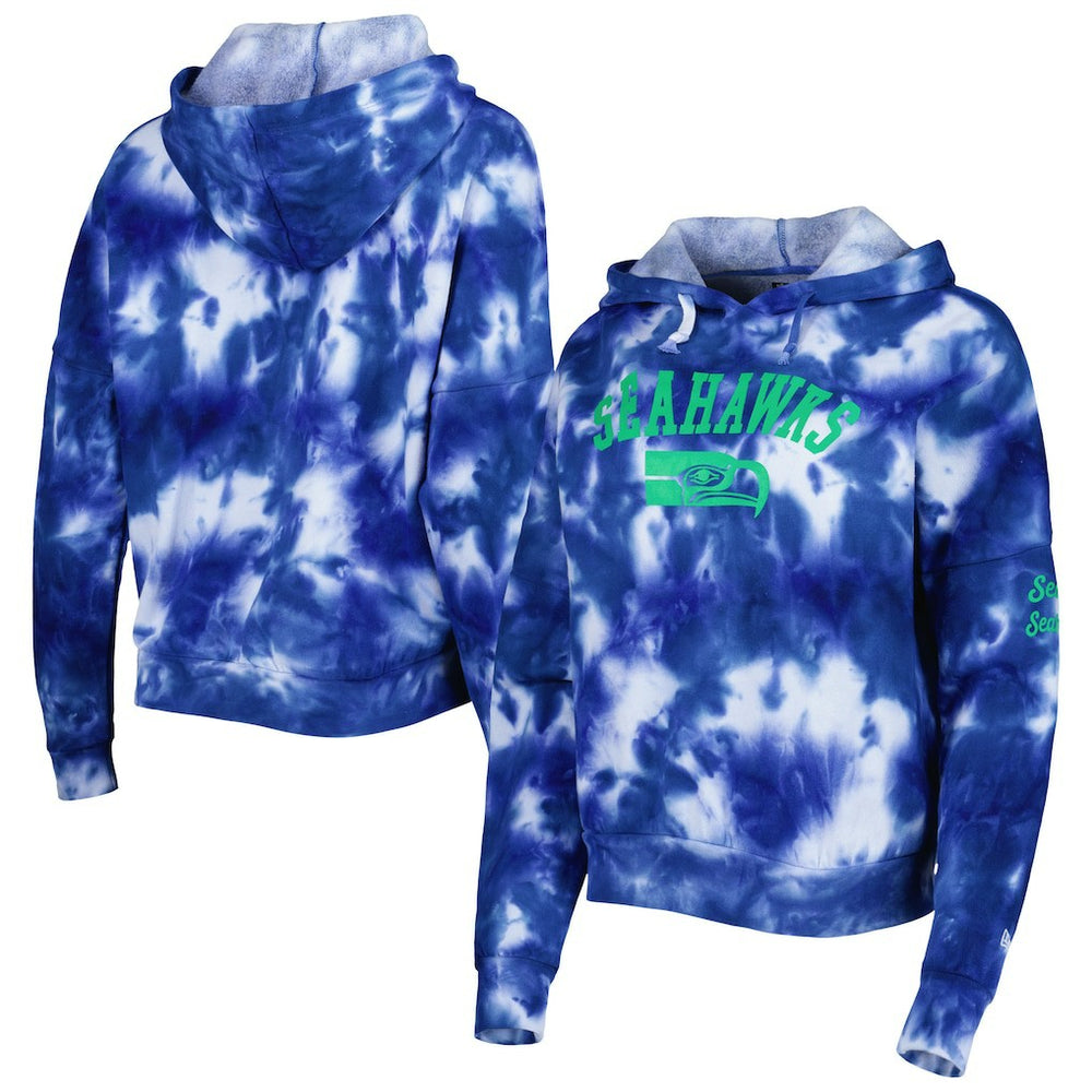 Seattle Seahawks New Era Women's Cloud Dye Fleece Pullover Hoodie Royal - NFL