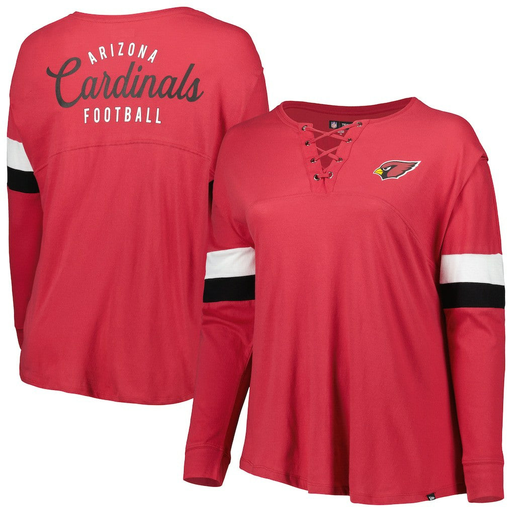 Arizona Cardinals New Era Women's Plus Size Athletic Varsity Lace-Up V-Neck Long Sleeve T-Shirt Cardinal - NFL