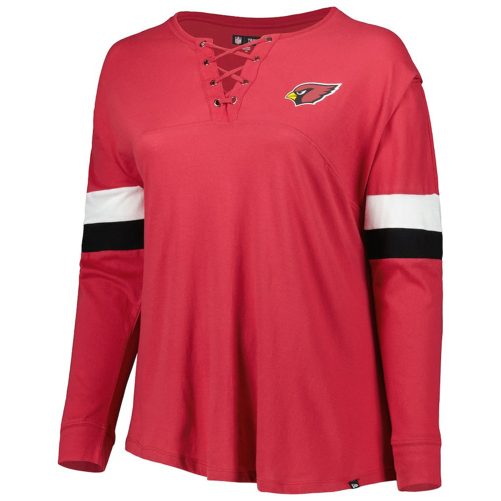Arizona Cardinals New Era Women's Plus Size Athletic Varsity Lace-Up V-Neck Long Sleeve T-Shirt Cardinal - NFL