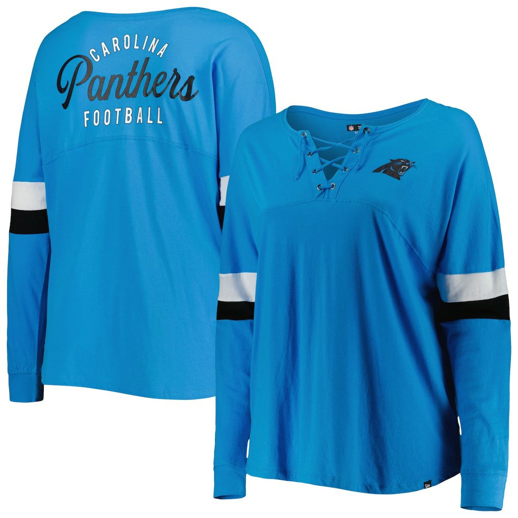 Carolina Panthers New Era Women's Plus Size Athletic Varsity Lace-Up V-Neck Long Sleeve T-Shirt Blue - NFL