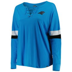 Carolina Panthers New Era Women's Plus Size Athletic Varsity Lace-Up V-Neck Long Sleeve T-Shirt Blue - NFL