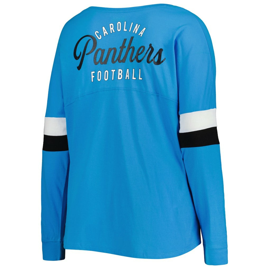 Carolina Panthers New Era Women's Plus Size Athletic Varsity Lace-Up V-Neck Long Sleeve T-Shirt Blue - NFL
