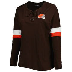 Cleveland Browns New Era Women's Plus Size Athletic Varsity Lace-Up V-Neck Long Sleeve T-Shirt Brown - NFL