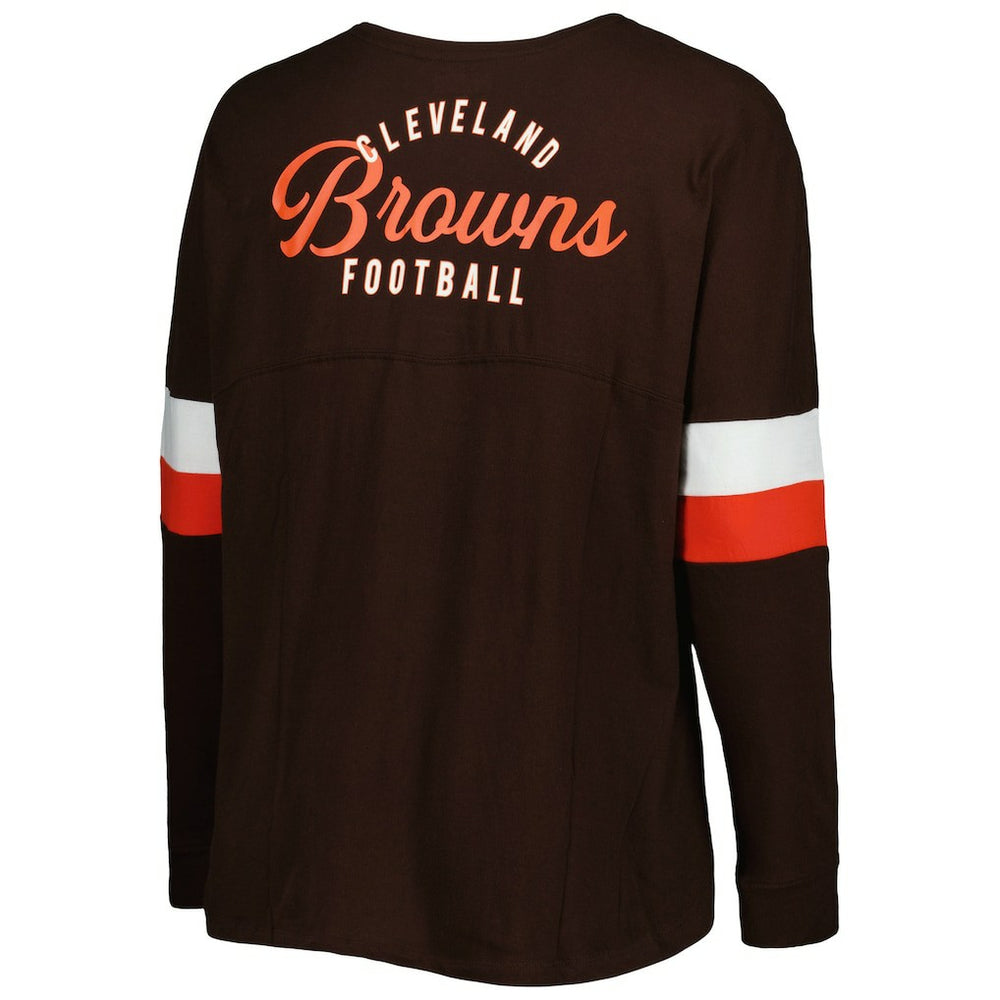 Cleveland Browns New Era Women's Plus Size Athletic Varsity Lace-Up V-Neck Long Sleeve T-Shirt Brown - NFL
