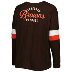 Cleveland Browns New Era Women's Plus Size Athletic Varsity Lace-Up V-Neck Long Sleeve T-Shirt Brown - NFL