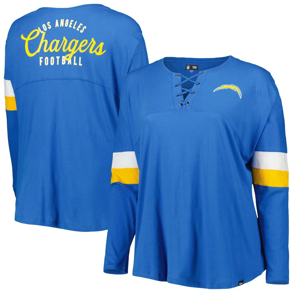 Los Angeles Chargers New Era Women's Plus Size Athletic Varsity Lace-Up V-Neck Long Sleeve T-Shirt Powder Blue - NFL