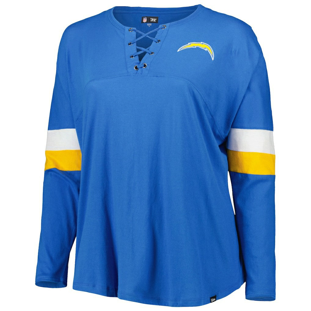 Los Angeles Chargers New Era Women's Plus Size Athletic Varsity Lace-Up V-Neck Long Sleeve T-Shirt Powder Blue - NFL
