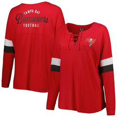 Tampa Bay Buccaneers New Era Women's Plus Size Athletic Varsity Lace-Up V-Neck Long Sleeve T-Shirt Red - NFL