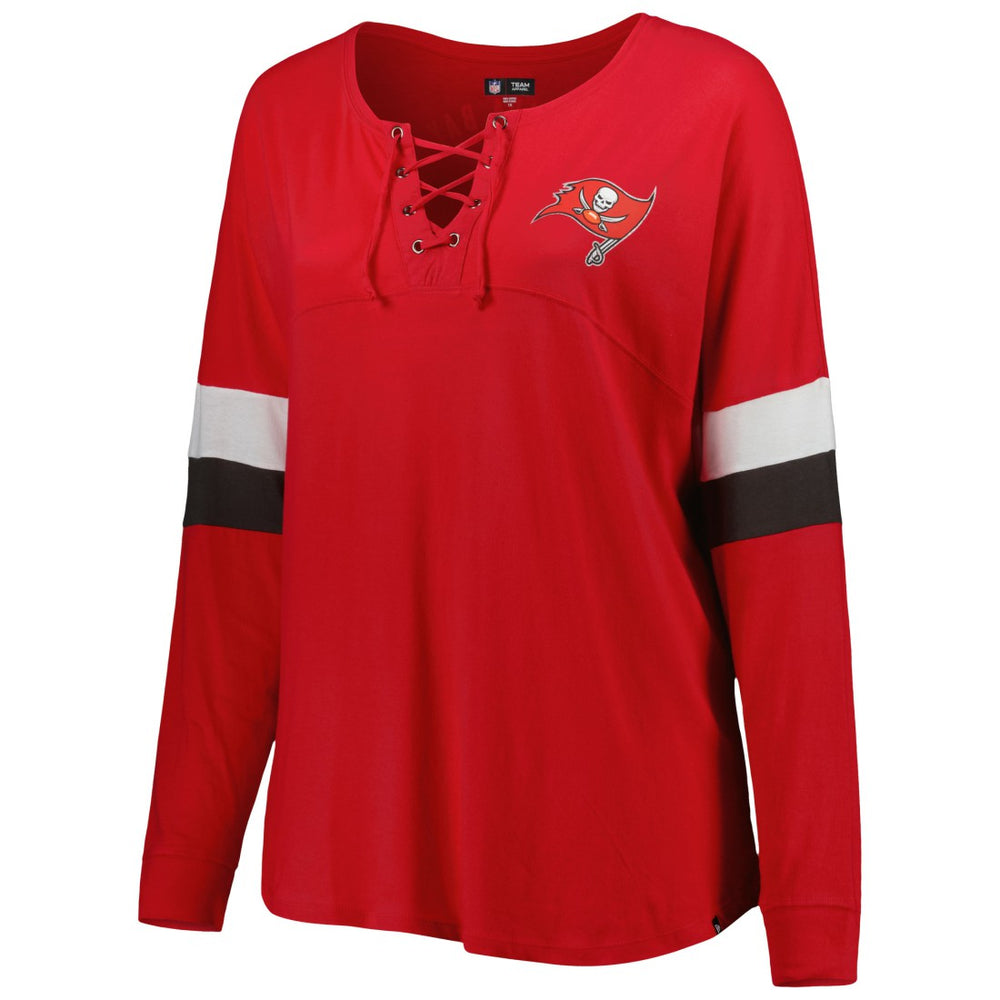 Tampa Bay Buccaneers New Era Women's Plus Size Athletic Varsity Lace-Up V-Neck Long Sleeve T-Shirt Red - NFL
