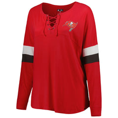 Tampa Bay Buccaneers New Era Women's Plus Size Athletic Varsity Lace-Up V-Neck Long Sleeve T-Shirt Red - NFL