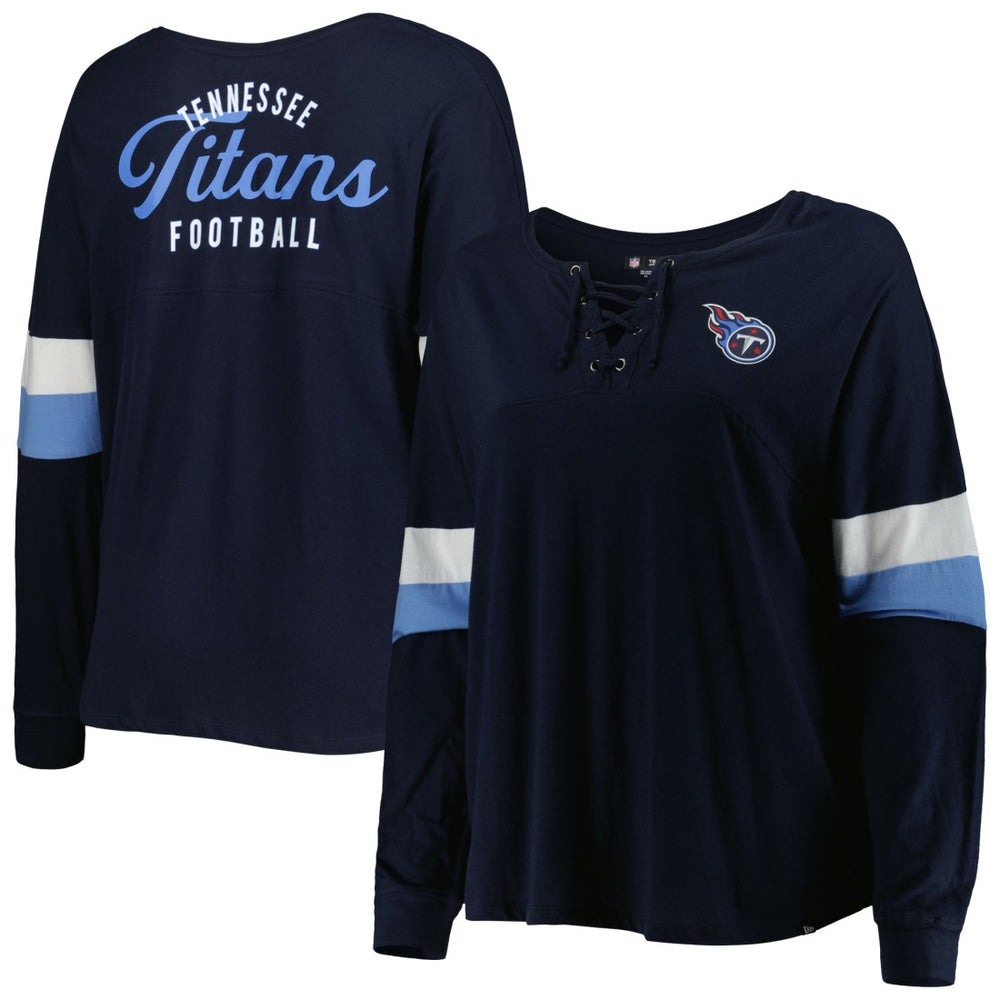 Tennessee Titans New Era Women's Plus Size Athletic Varsity Lace-Up V-Neck Long Sleeve T-Shirt Navy - NFL