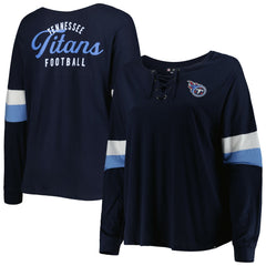 Tennessee Titans New Era Women's Plus Size Athletic Varsity Lace-Up V-Neck Long Sleeve T-Shirt Navy - NFL
