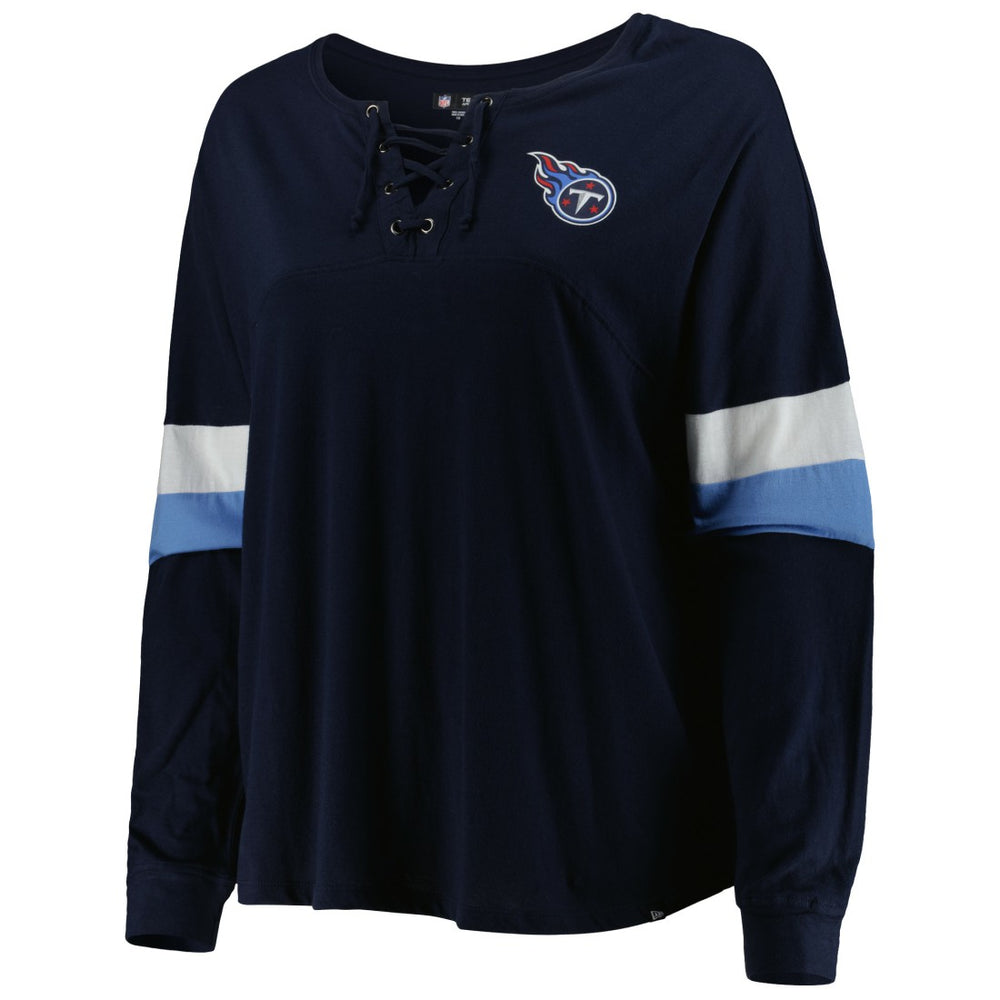 Tennessee Titans New Era Women's Plus Size Athletic Varsity Lace-Up V-Neck Long Sleeve T-Shirt Navy - NFL