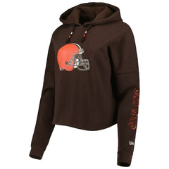 Cleveland Browns New Era Women's Foil Sleeve Pullover Hoodie Brown - NFL