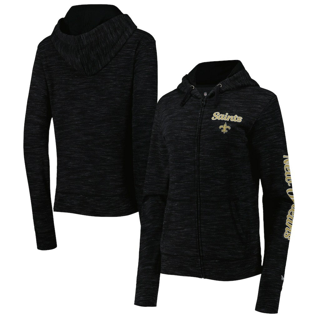 New Orleans Saints New Era Women's Reverse Space-Dye Full-Zip Hoodie Black - NFL