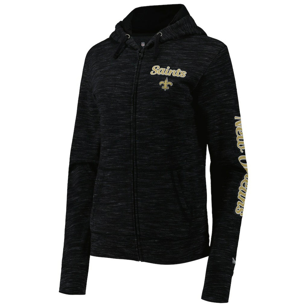 New Orleans Saints New Era Women's Reverse Space-Dye Full-Zip Hoodie Black - NFL