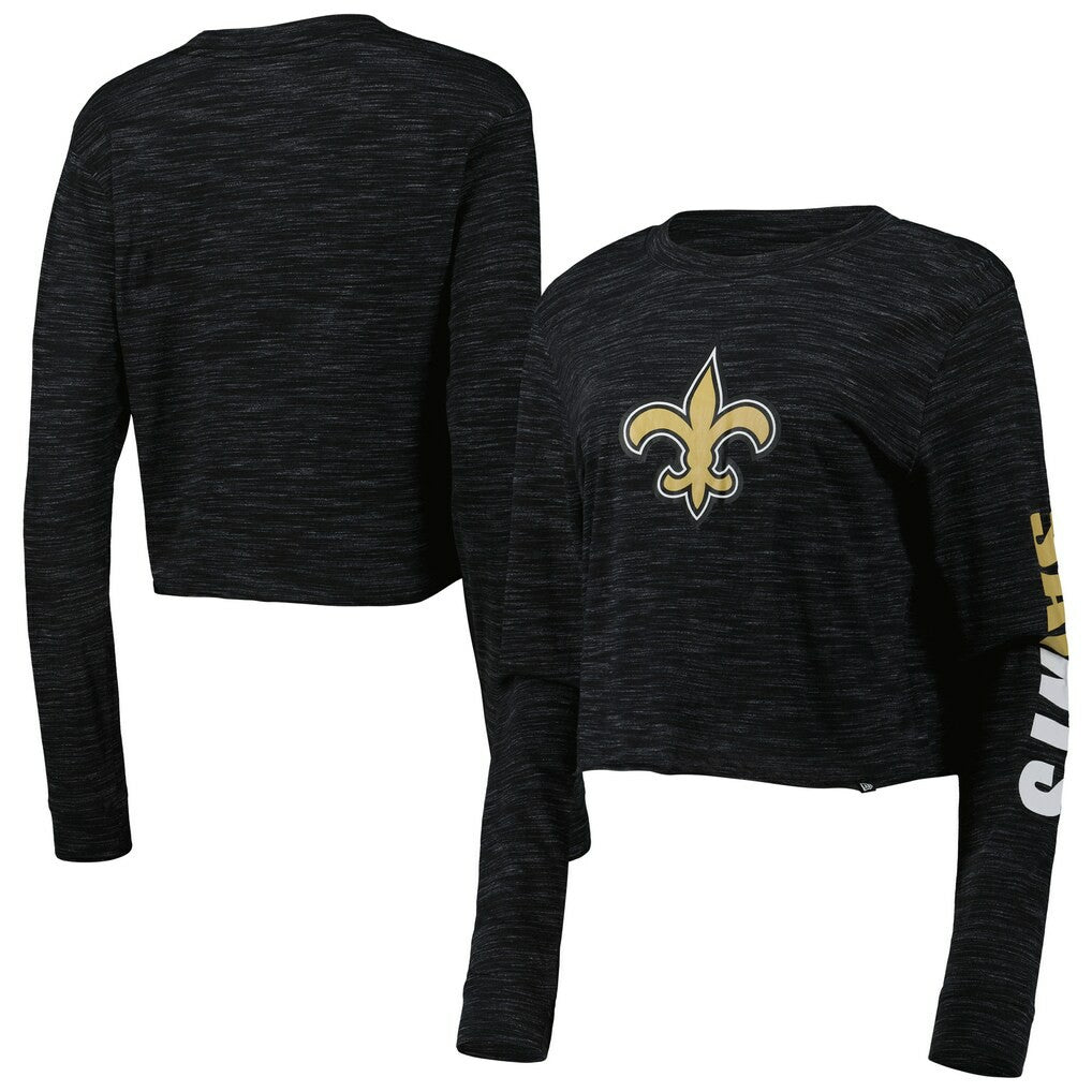 New Orleans Saints New Era Women's Crop Long Sleeve T-Shirt Black - NFL