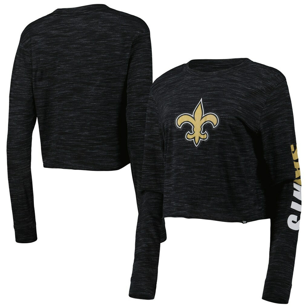 New Orleans Saints New Era Women's Crop Long Sleeve T-Shirt Black - NFL