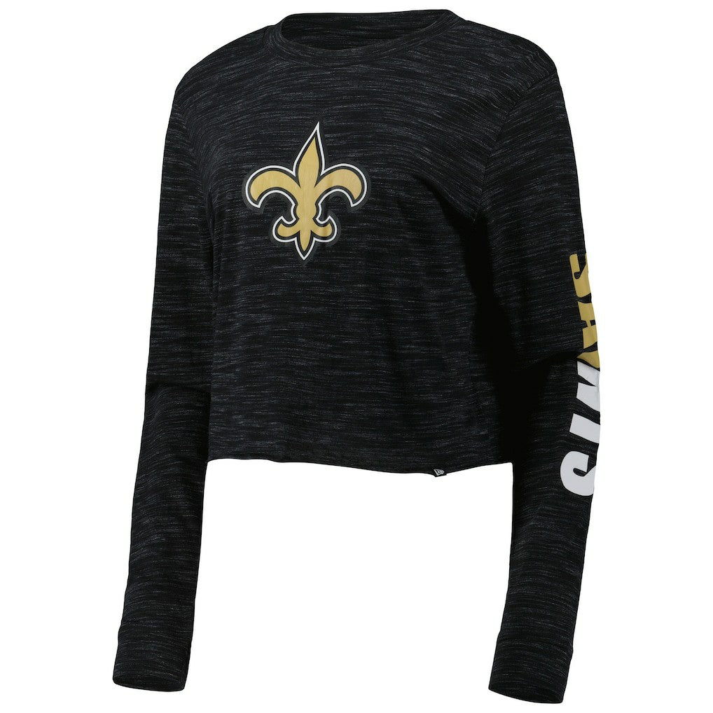 New Orleans Saints New Era Women's Crop Long Sleeve T-Shirt Black - NFL