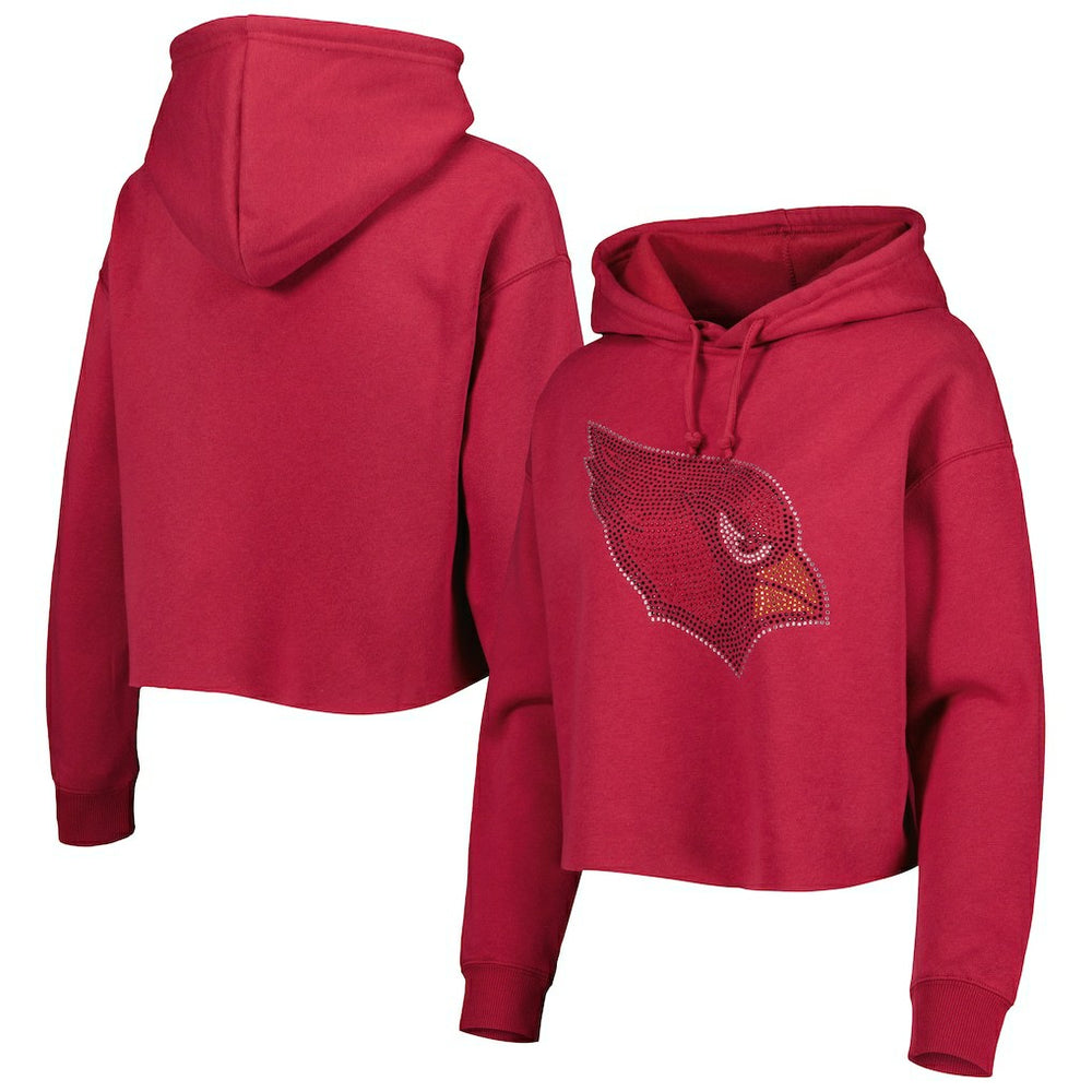 Arizona Cardinals Cuce Women's Crystal Logo Cropped Pullover Hoodie Cardinal - NFL
