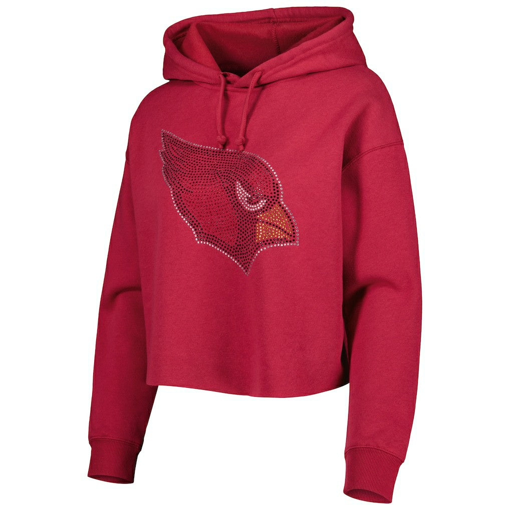 Arizona Cardinals Cuce Women's Crystal Logo Cropped Pullover Hoodie Cardinal - NFL