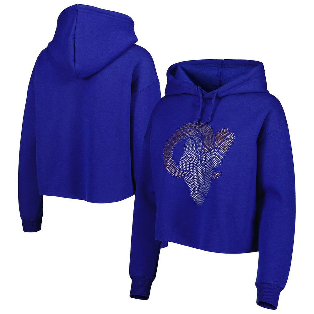 Los Angeles Rams Cuce Women's Crystal Logo Cropped Pullover Hoodie Royal - NFL