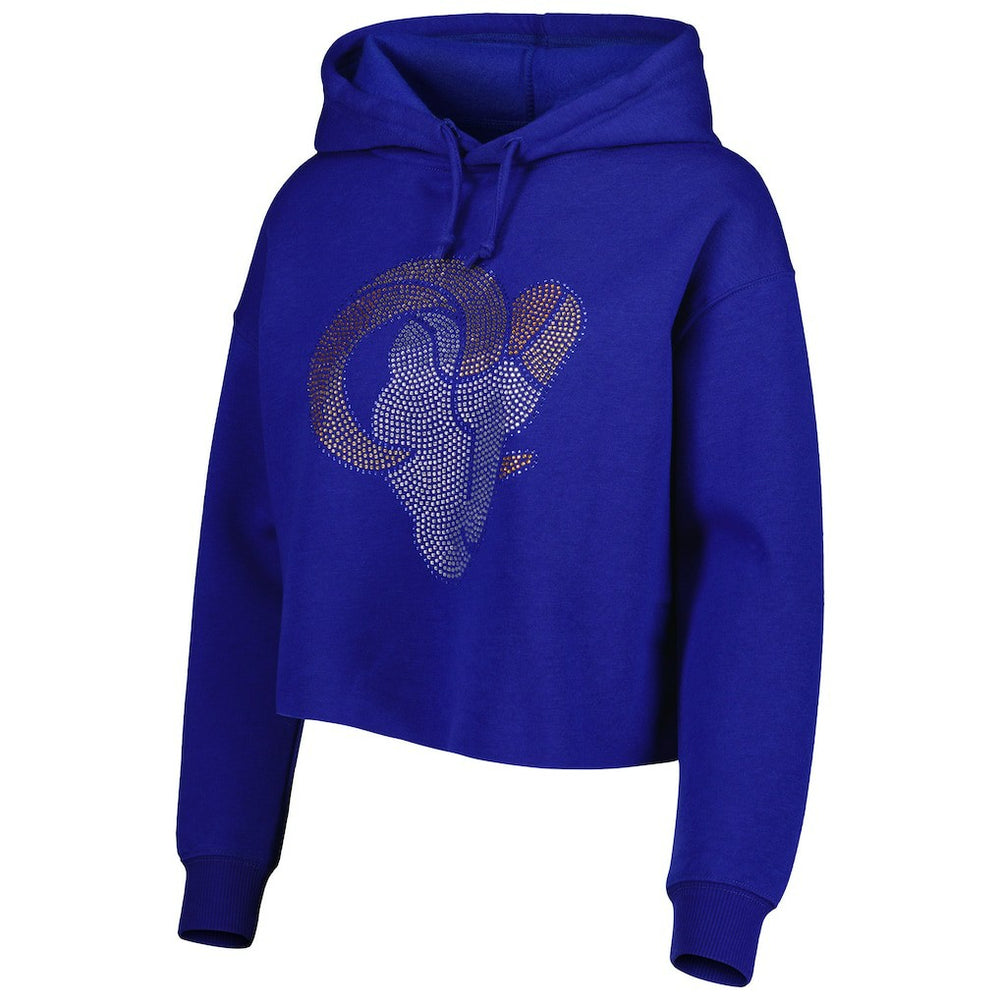 Los Angeles Rams Cuce Women's Crystal Logo Cropped Pullover Hoodie Royal - NFL