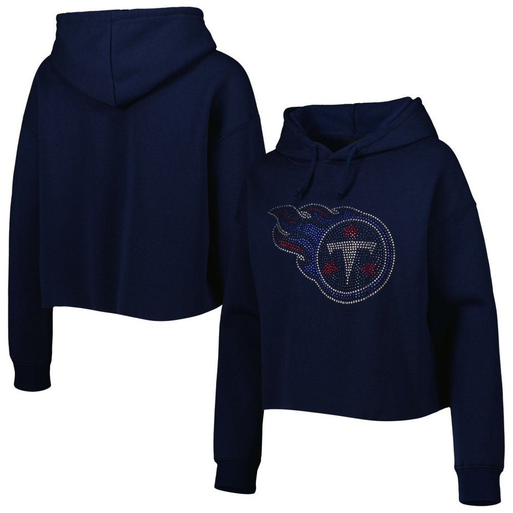 Tennessee Titans Cuce Women's Crystal Logo Cropped Pullover Hoodie Navy - NFL