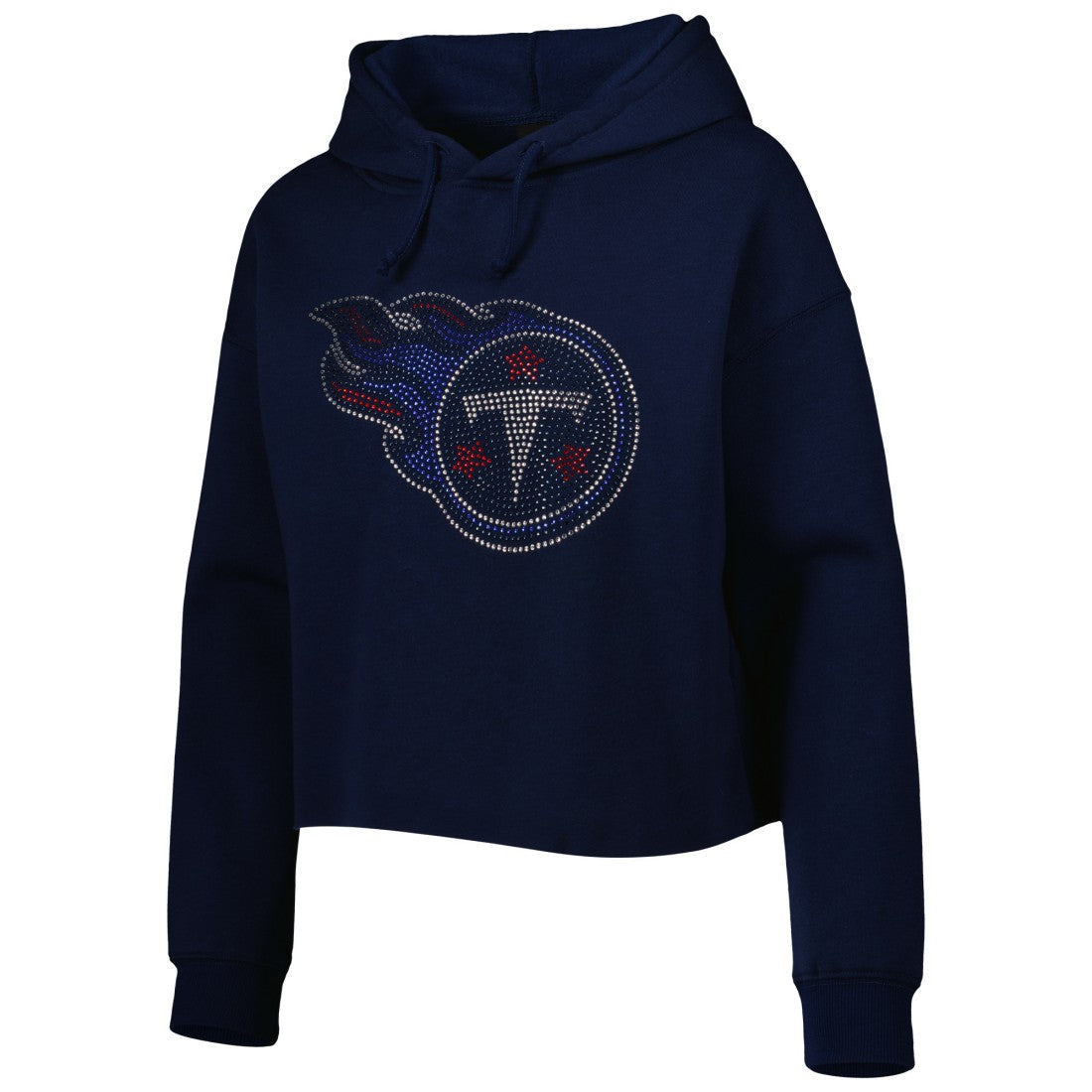 Tennessee Titans Cuce Women's Crystal Logo Cropped Pullover Hoodie Navy - NFL