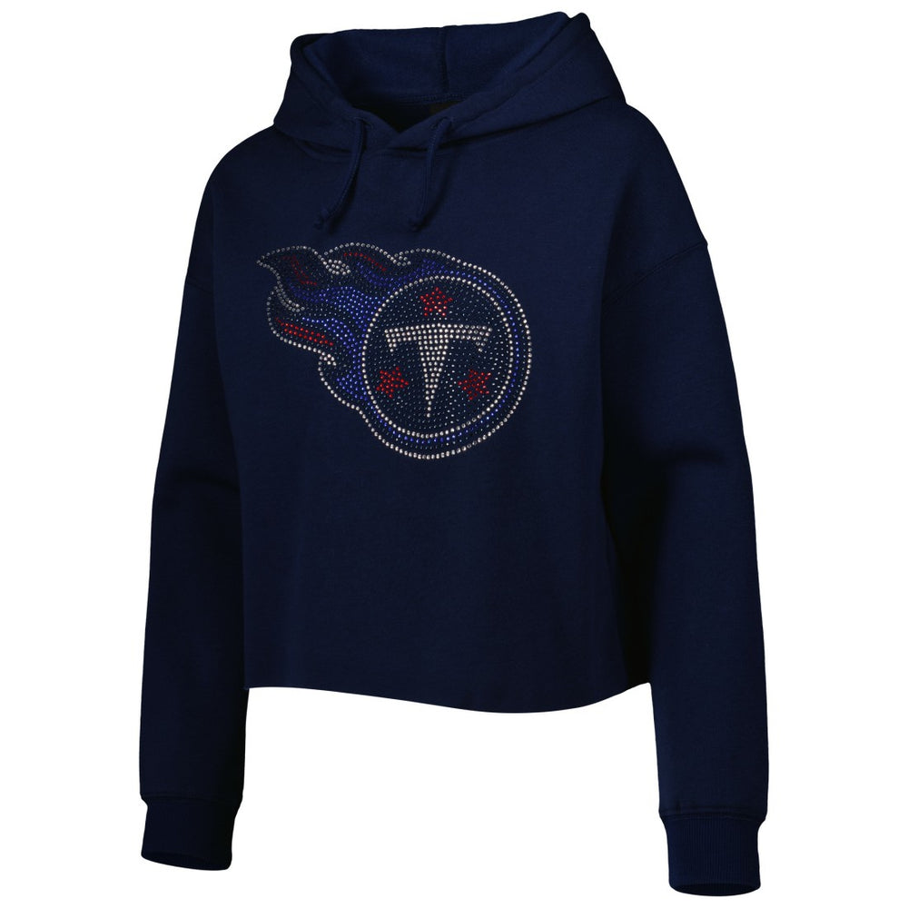 Tennessee Titans Cuce Women's Crystal Logo Cropped Pullover Hoodie Navy - NFL