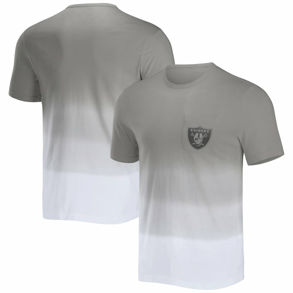 Las Vegas Raiders NFL x Darius Rucker Collection Dip Dye Pocket T-Shirt Silver/White - Fanatics