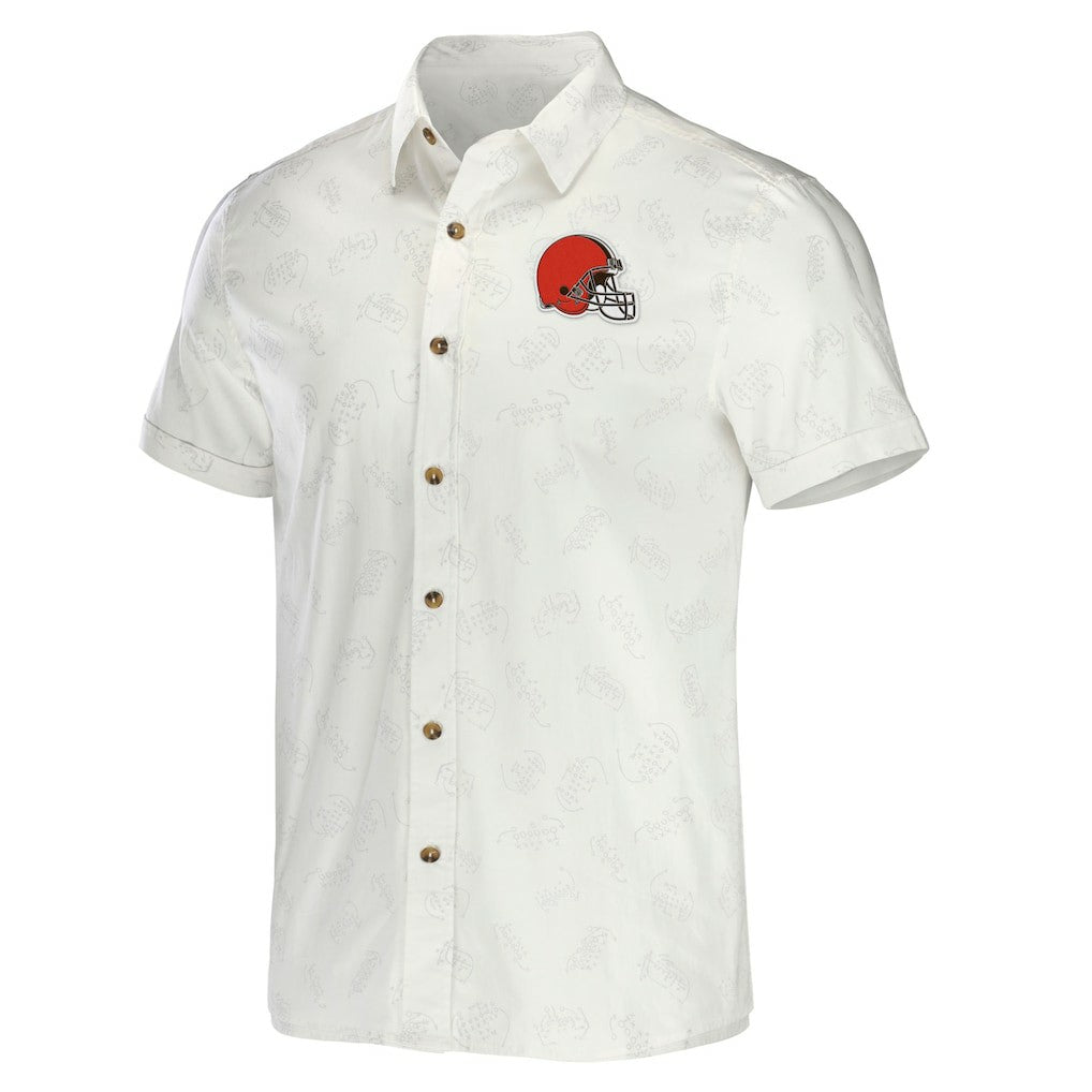 Cleveland Browns NFL x Darius Rucker Collection Woven Button-Up T-Shirt White - Fanatics