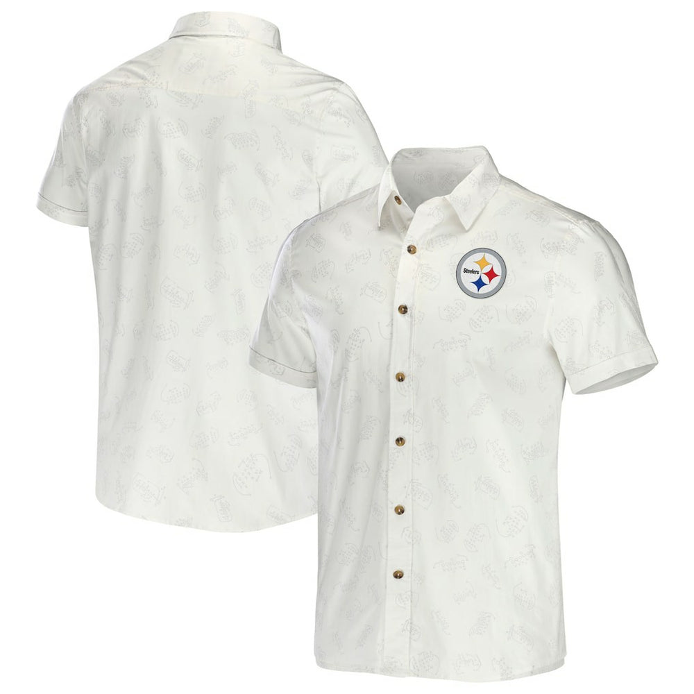 Pittsburgh Steelers NFL x Darius Rucker Collection Woven Button-Up T-Shirt White - Fanatics