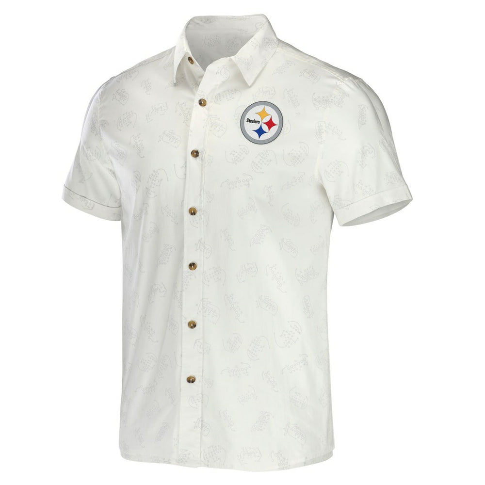 Pittsburgh Steelers NFL x Darius Rucker Collection Woven Button-Up T-Shirt White - Fanatics