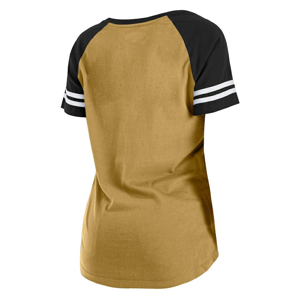 New Orleans Saints New Era Women's Legacy Lace-Up Raglan T-Shirt Gold/Black - NFL