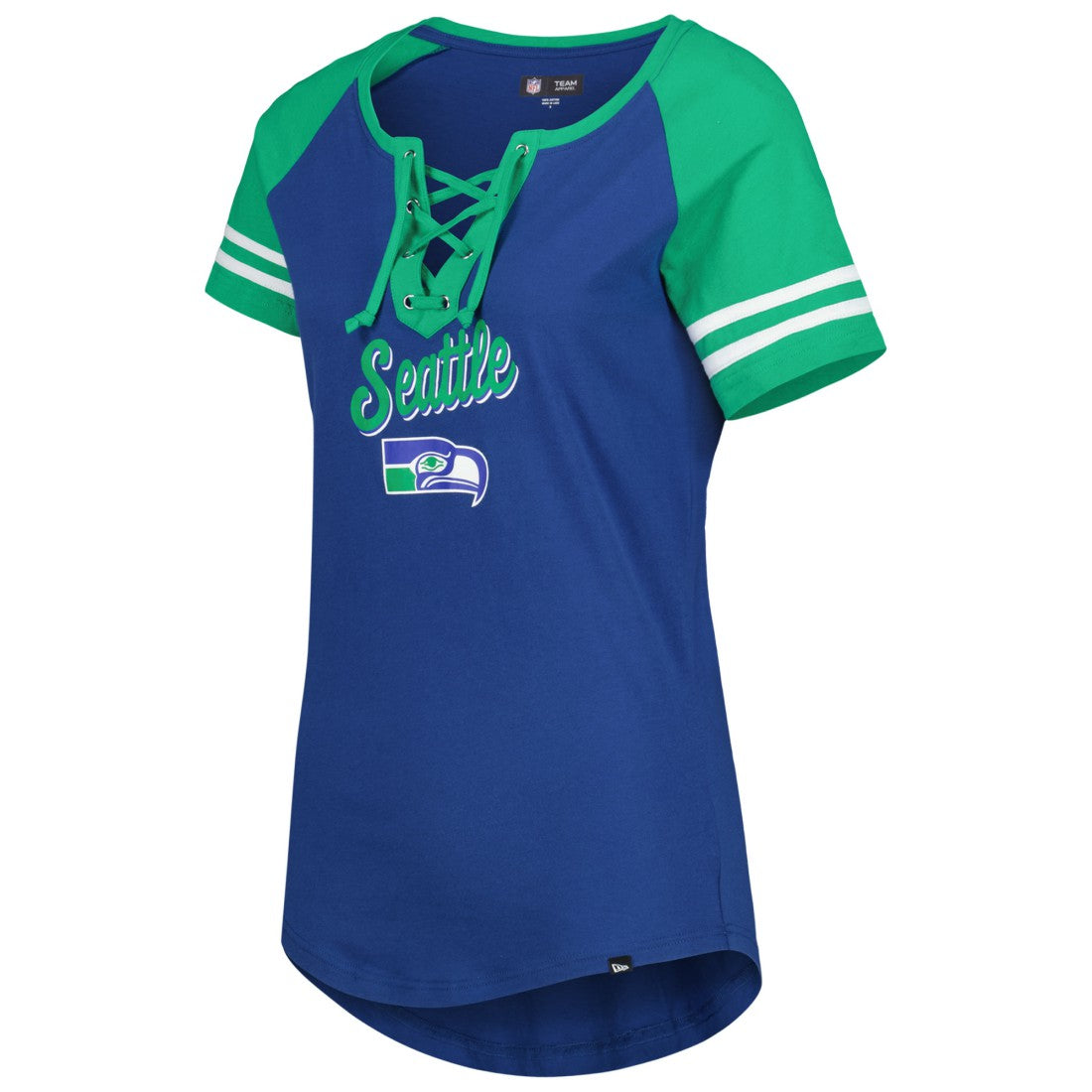 Seattle Seahawks New Era Women's Legacy Lace-Up Raglan T-Shirt Royal/Green - NFL