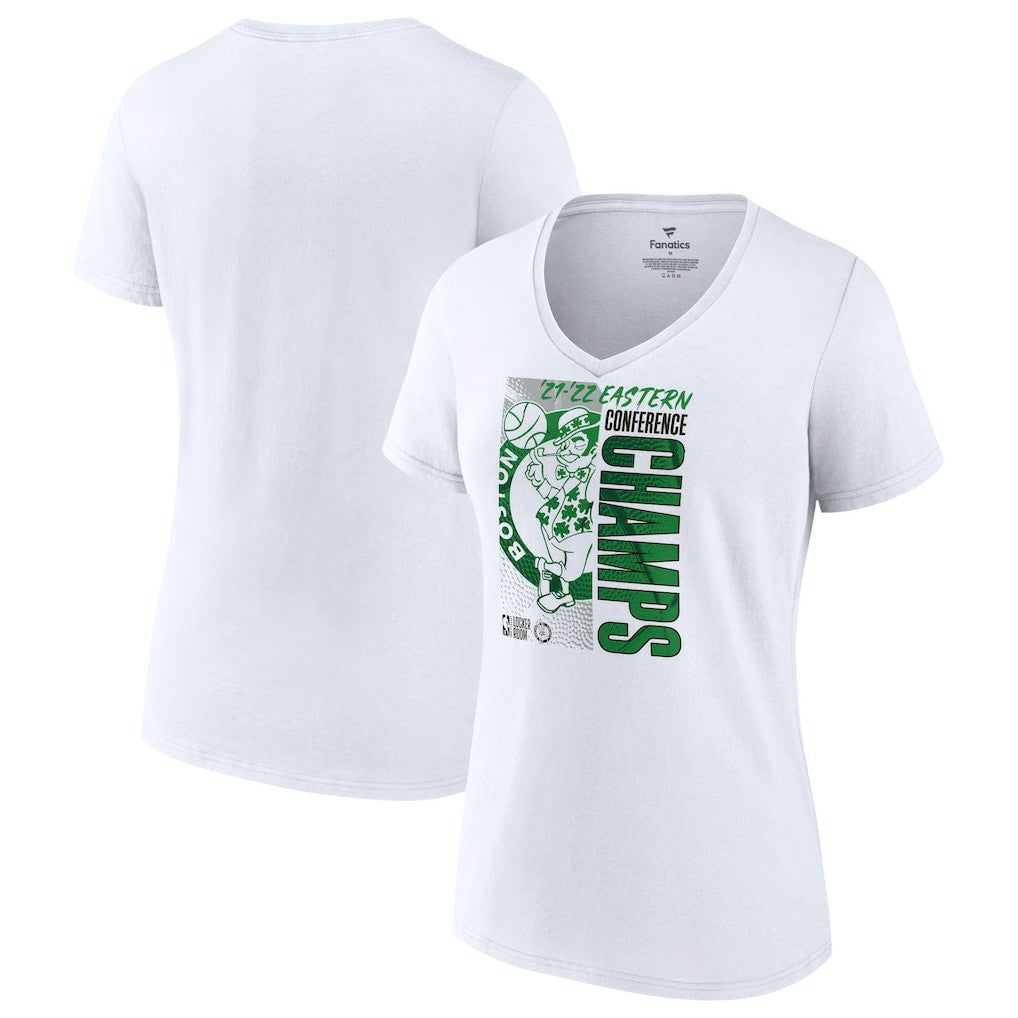 Fanatics - Boston Celtics Women's 2022 Eastern Conference Champions Plus Size Locker Room V-Neck T-Shirt - White