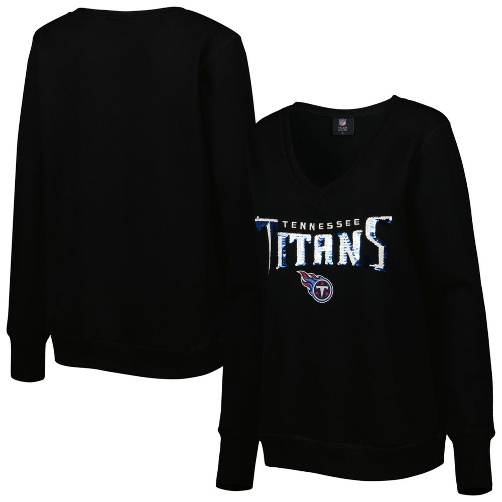 Tennessee Titans Cuce Women's Sequin Logo V-Neck Pullover Sweatshirt Black - NFL