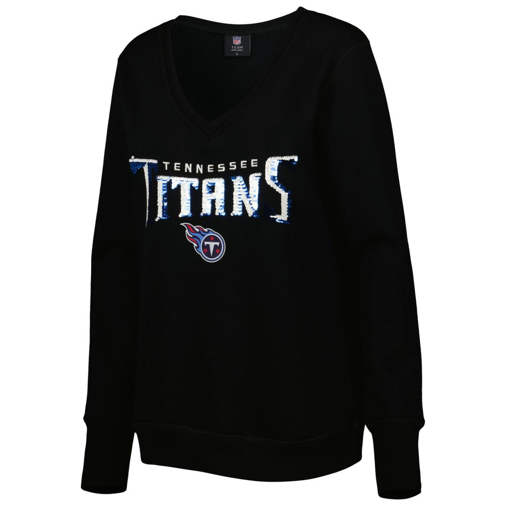 Tennessee Titans Cuce Women's Sequin Logo V-Neck Pullover Sweatshirt Black - NFL