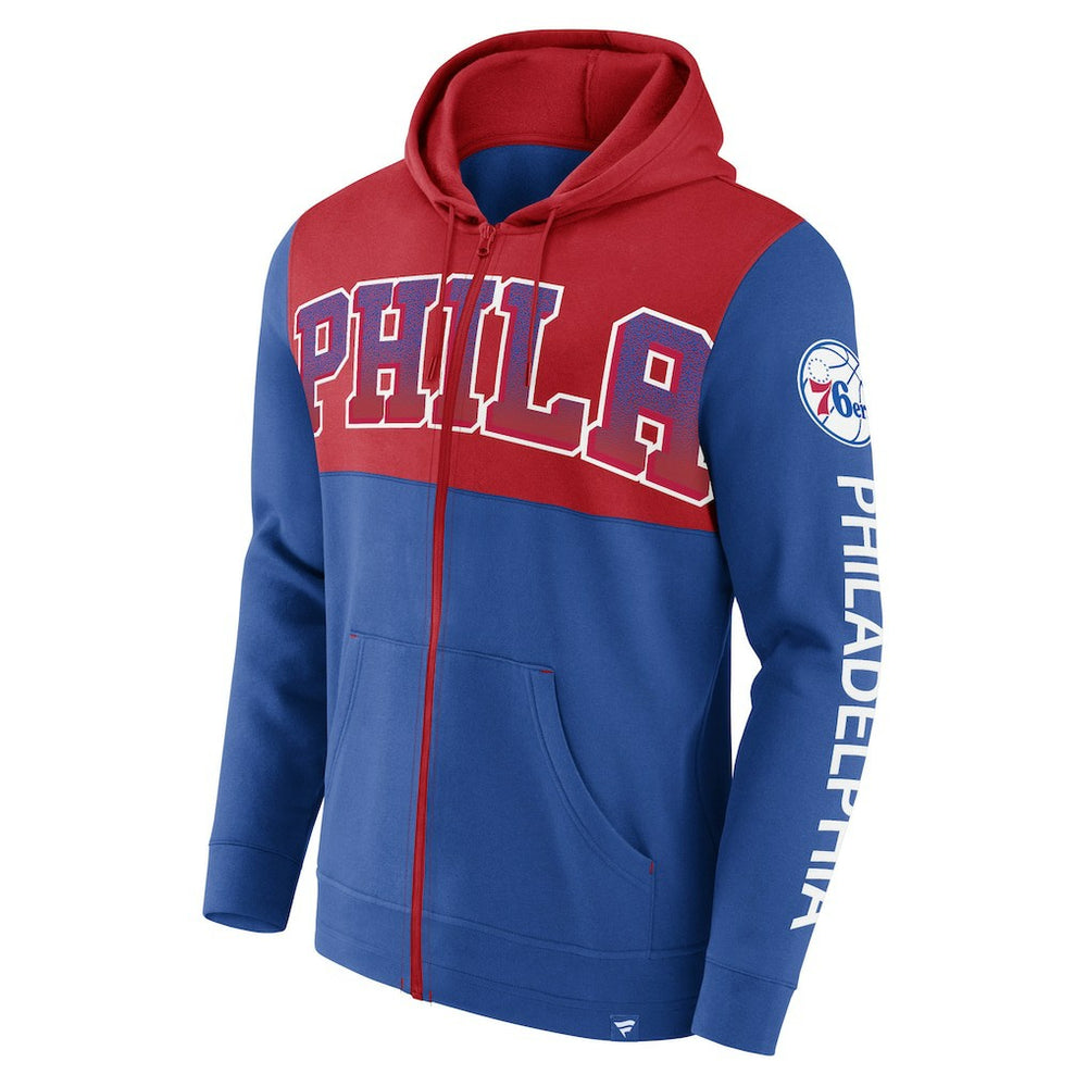 Fanatics - Philadelphia 76ers Skyhook Colorblock Full-Zip Hoodie - Royal/Red