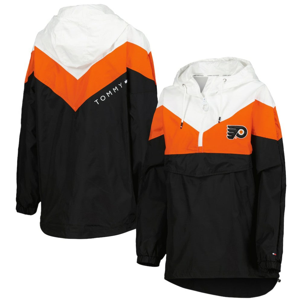Philadelphia Flyers - Tommy Hilfiger Women's Staci Half-Zip Windbreaker Jacket Orange/Black
