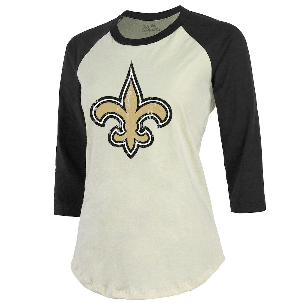 Tyrann Mathieu New Orleans Saints Majestic Threads Women's Player Name & Number Tri-Blend Three-Quarter Sleeve T-Shirt Cream - NFL
