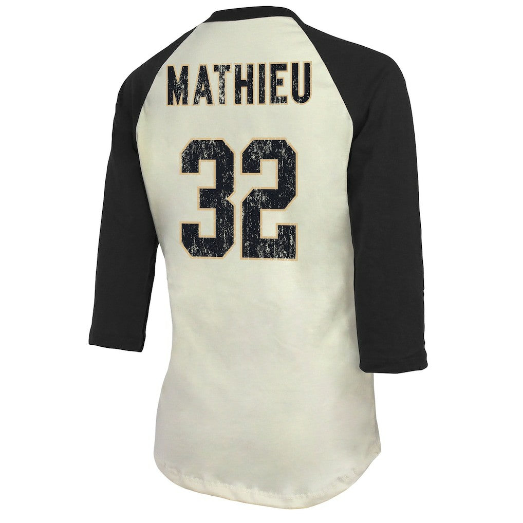 Tyrann Mathieu New Orleans Saints Majestic Threads Women's Player Name & Number Tri-Blend Three-Quarter Sleeve T-Shirt Cream - NFL