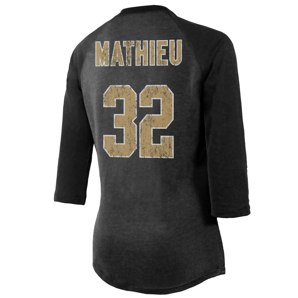 Tyrann Mathieu New Orleans Saints Majestic Threads Women's Name & Number Raglan 3/4 Sleeve T-Shirt Black - NFL