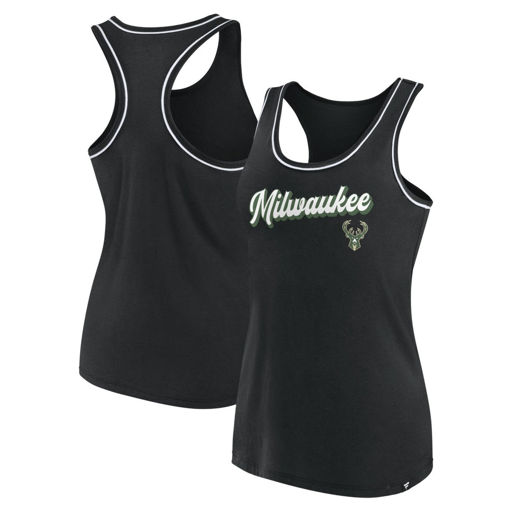 Fanatics - Milwaukee Bucks Women's Wordmark Logo Racerback Tank Top - Black