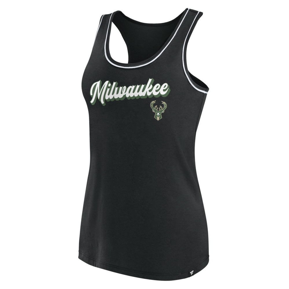 Fanatics - Milwaukee Bucks Women's Wordmark Logo Racerback Tank Top - Black